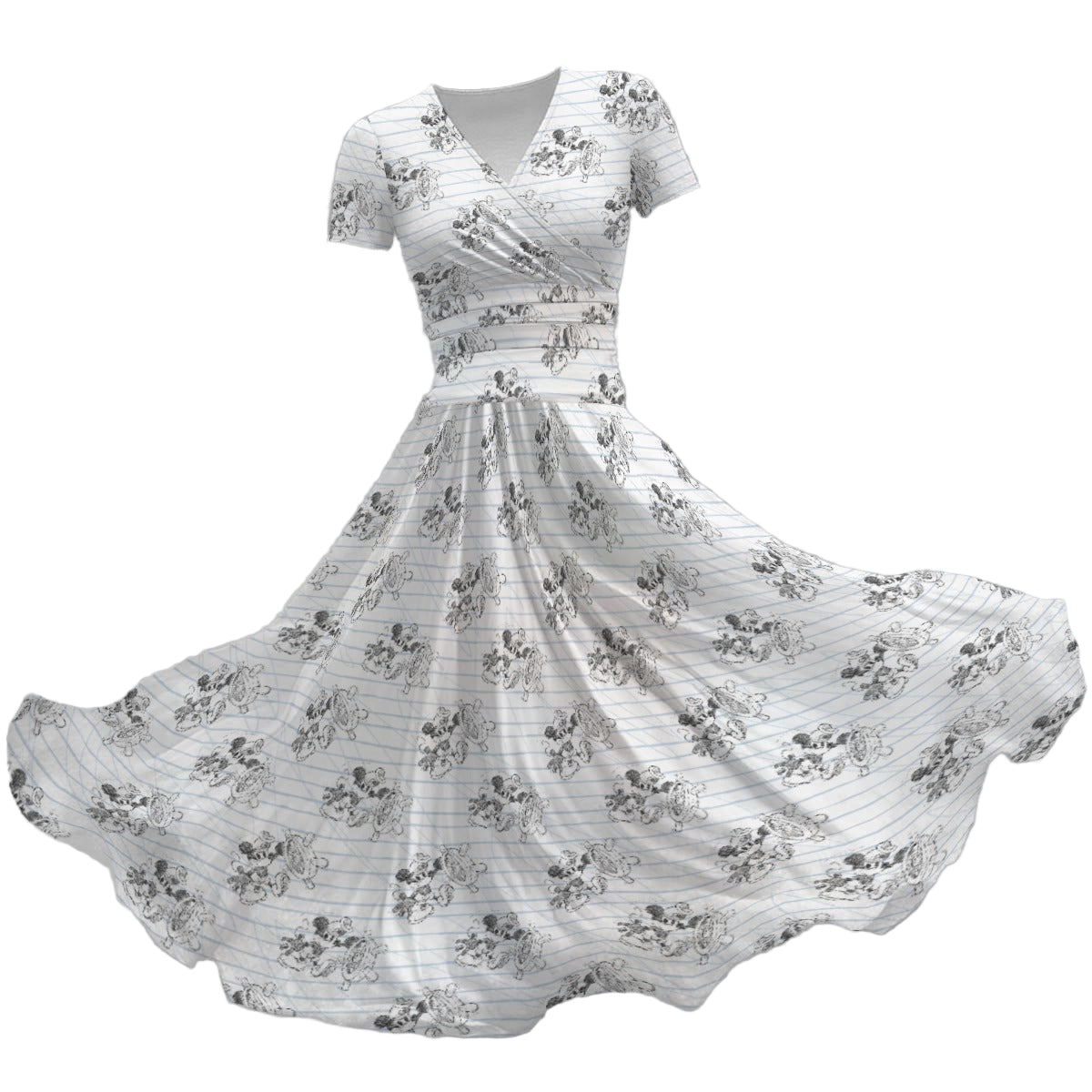 Sketch of Steamboat Mouse - Women's V-Neck Ruched Midi Dress