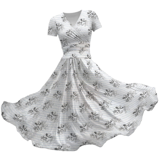 Sketch of Steamboat Mouse - Women's V-Neck Ruched Midi Dress