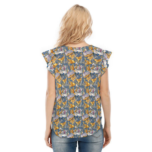 Puppy Love Sketch - Women’s Flutter Sleeve Top