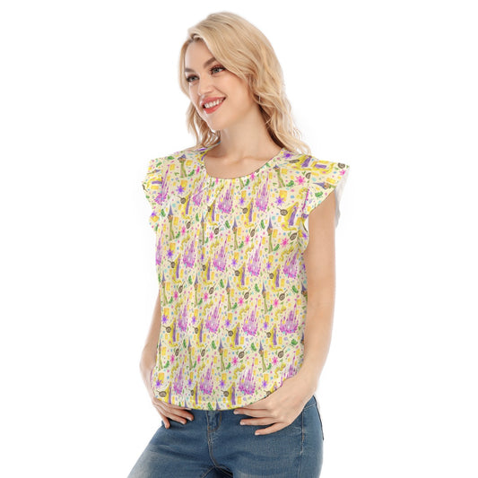 Watercolor Golden Hair Kingdom - Women’s Flutter Sleeve Top
