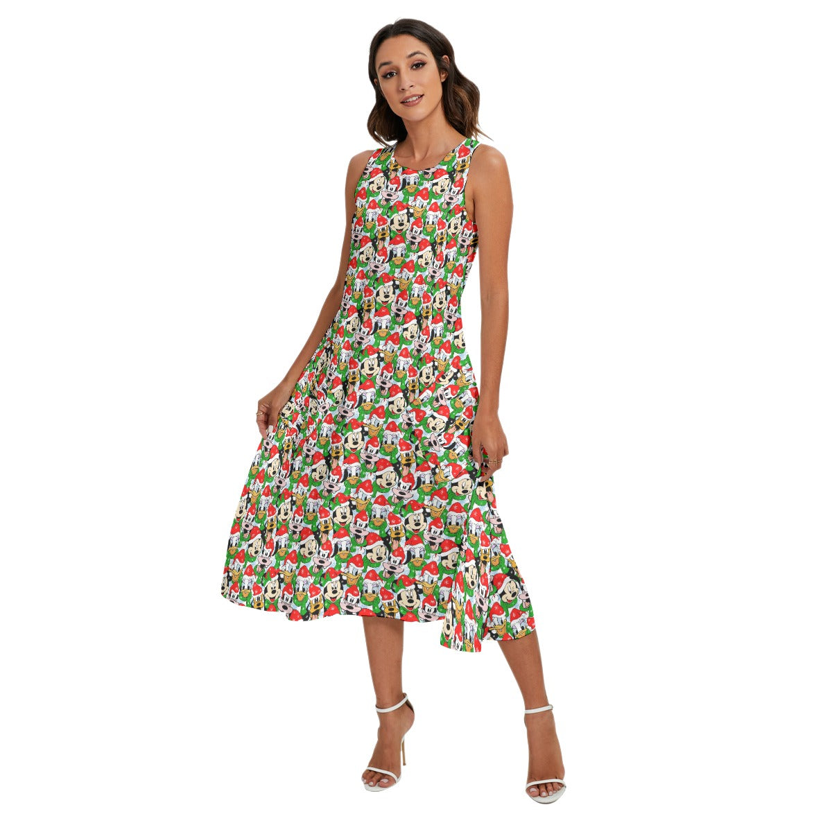 Mouse Friends in Santa HatsHats - Women’s Diagonal Pocket Midi Dress