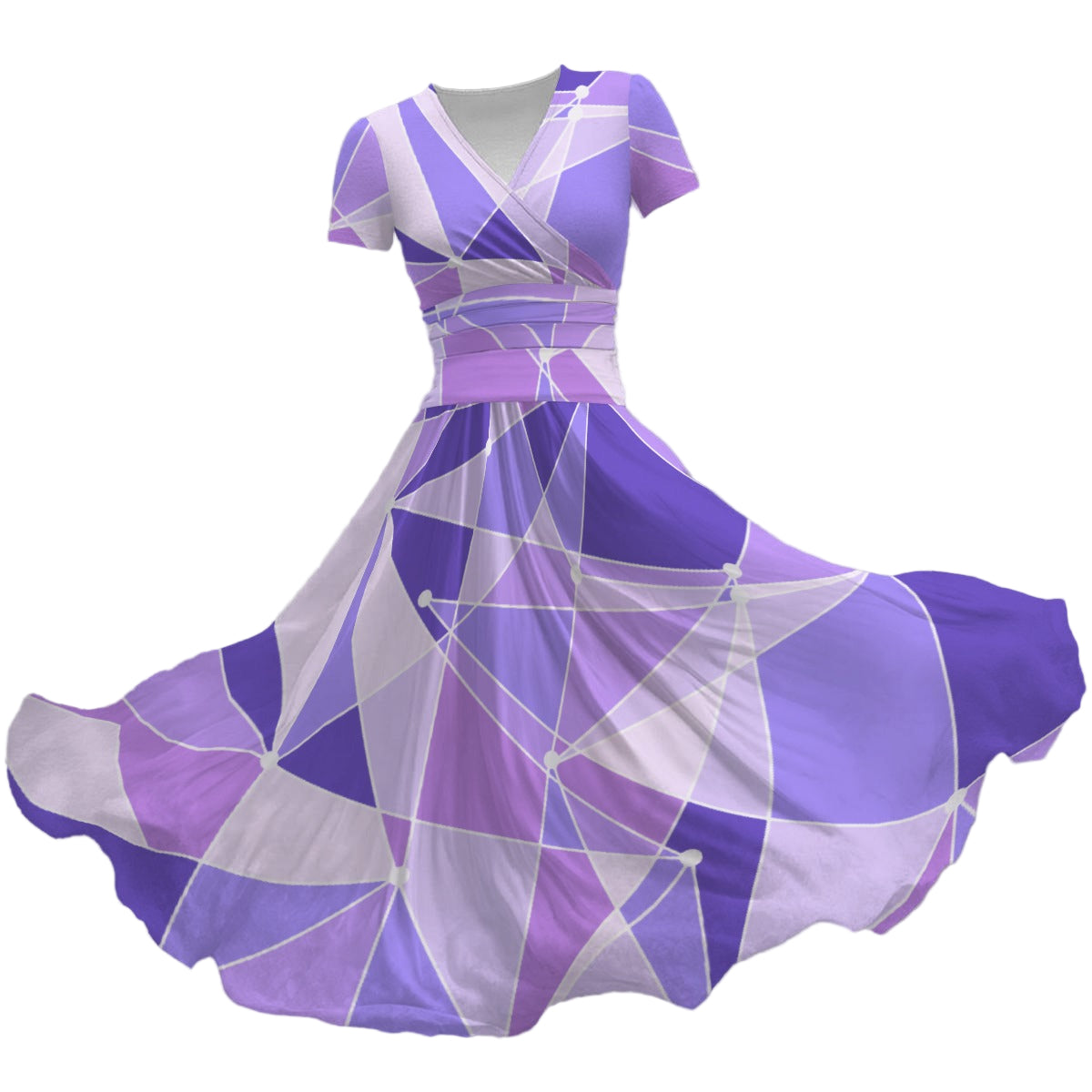 Geometric Purple Wall - Women's V-Neck Ruched Midi Dress