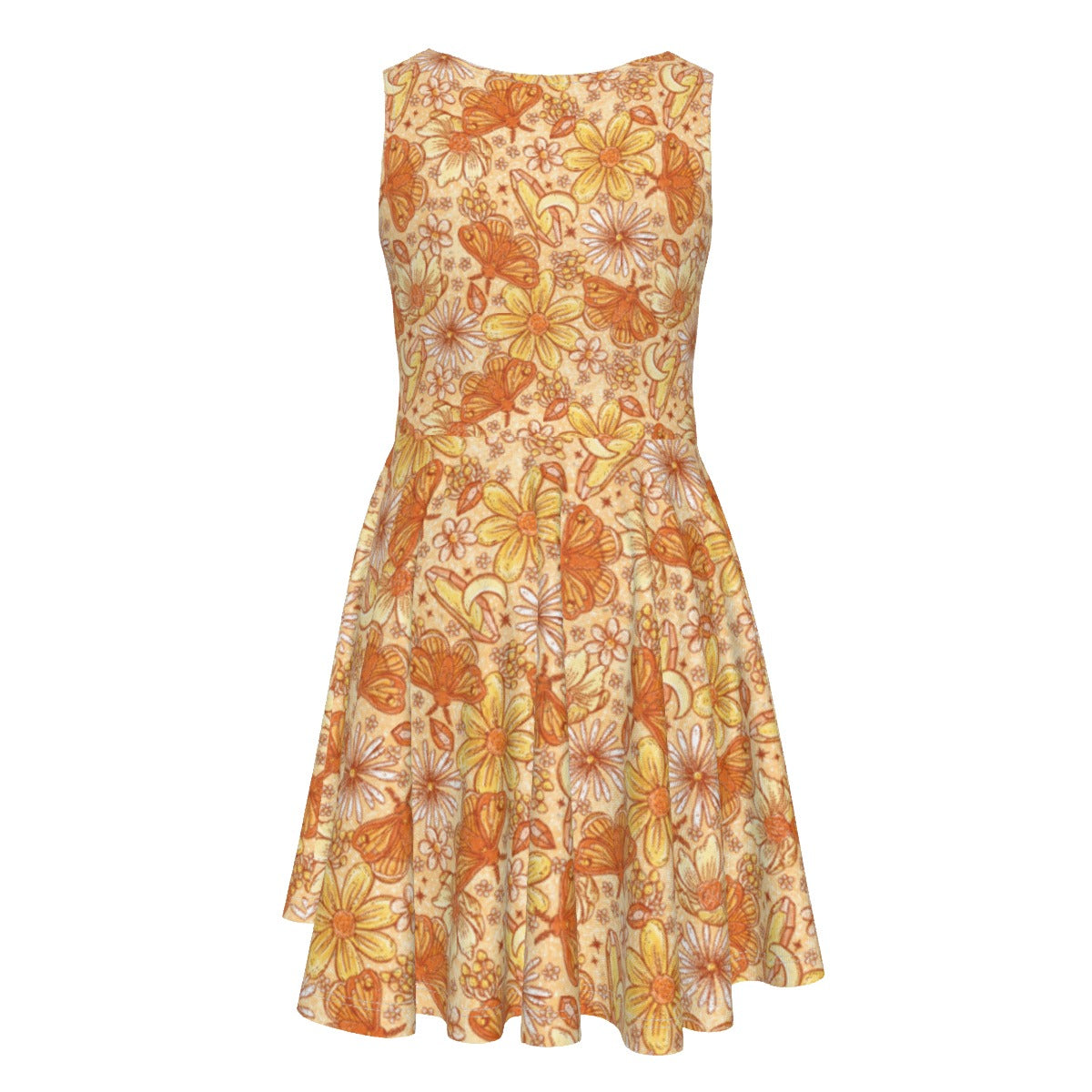 Orange Crystal Moths - Kid's Sleeveless Skater Dress