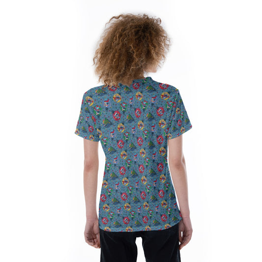 Holiday Baubles with Mischievous Blue Alien - Women's Short Sleeve V-Neck T-Shirt