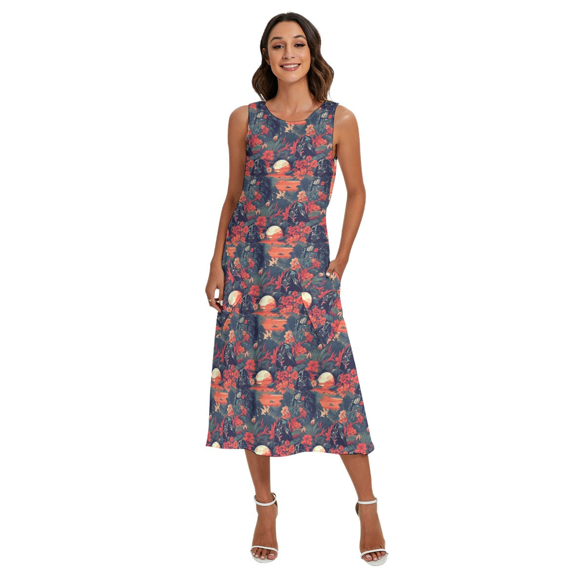Tropical Dark Side Escape - Women’s Diagonal Pocket Midi Dress