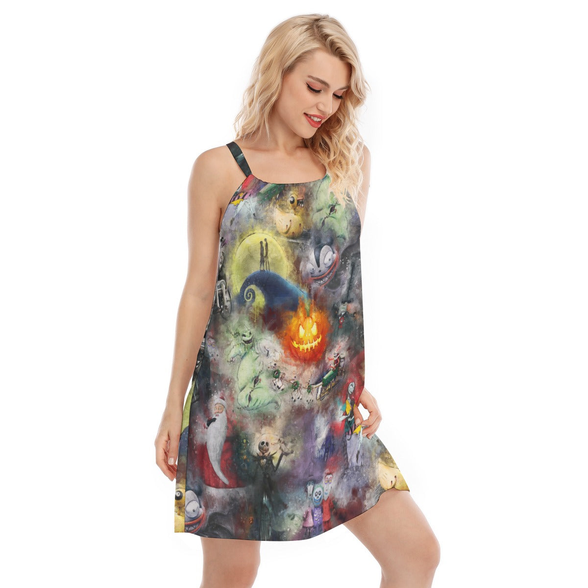 Watercolor Nightmare Town - Women’s Adjustable Sundress