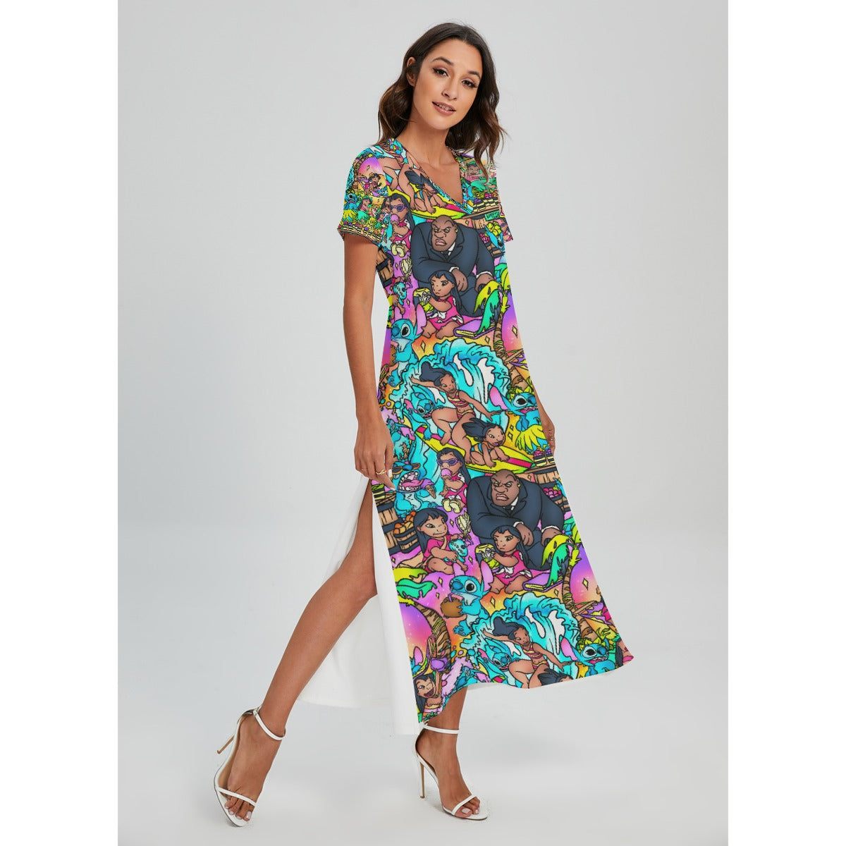 Ohana Island Storybook Scenes - Women's V-Neck Side Split Maxi Dress