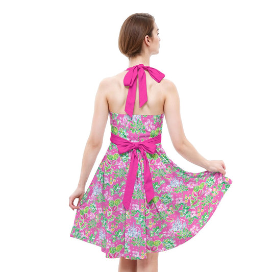 Bright Tropical Vibes - Watermelon Mouse Duo - Women's Halter Vintage Pocket Dress