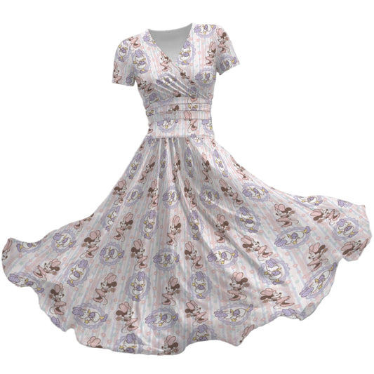 Sweet Springtime Style Duo - Women's V-Neck Ruched Midi Dress