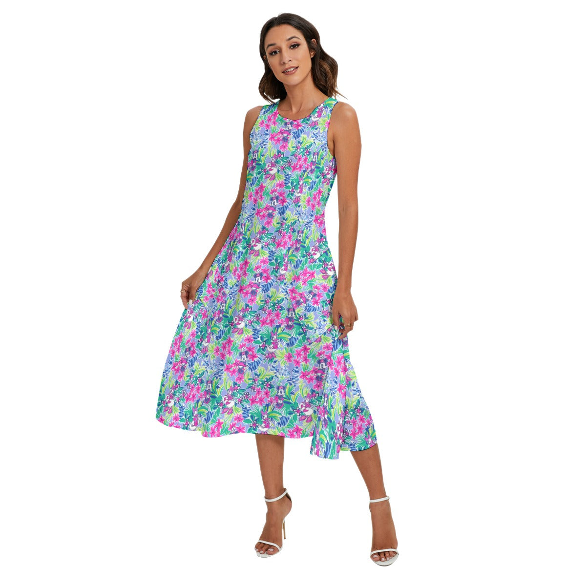 Bright Tropical Bliss - Island Mouse Duo - Women’s Diagonal Pocket Midi Dress