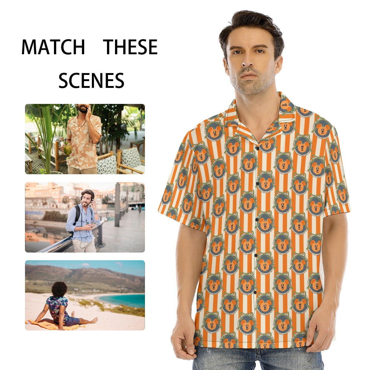 Pumpkin Cameo Stripes - Men's Hawaiian Button Up Shirt