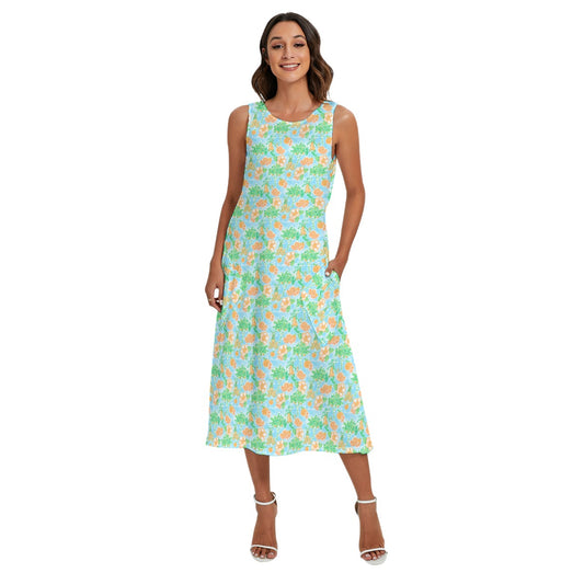 Neon Tangerine Island Palsluto - Women’s Diagonal Pocket Midi Dress
