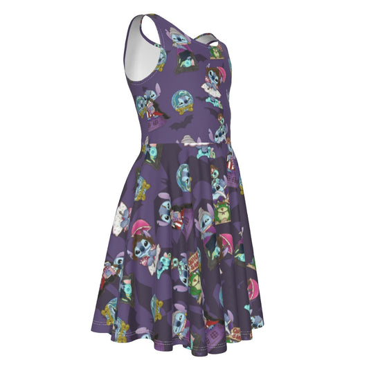 Haunted Alien Portraits- Kid's Sleeveless Skater Dress