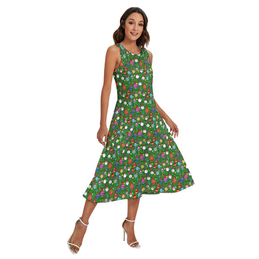 Festive Character Baubles on Green - Women’s Diagonal Pocket Midi Dress