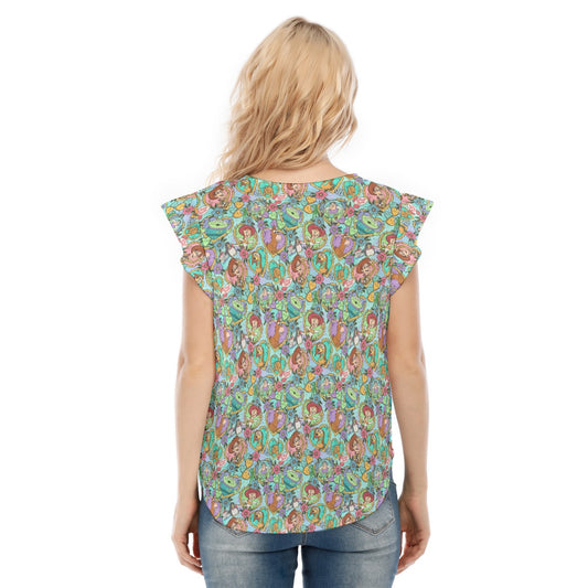 Tattoo Hearts Space Cowboys & Friends - Women’s Flutter Sleeve Top