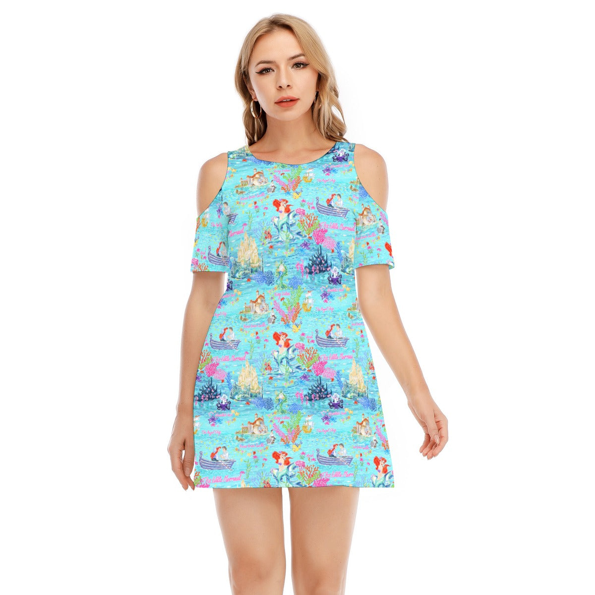Ocean Wonderland Dreams - Women's Cold Shoulder Cotton Dress