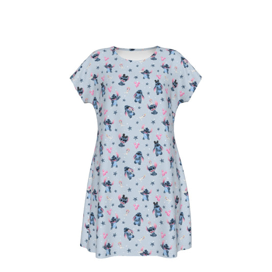 Happy Blue Alien - Women's T-Shirt Dress