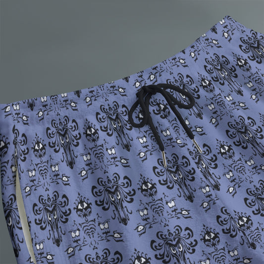 Spooky Mansion Wallpaper - Women's Plush Fleece Lounge Shorts