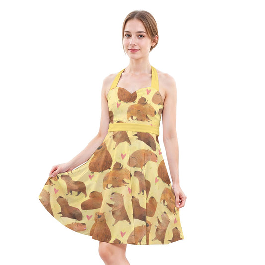 Capybara Love - Women's Halter Vintage Pocket Dress