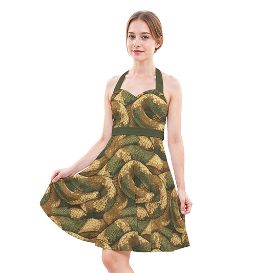 Animal Print - Snake - Women's Halter Vintage Pocket Dress