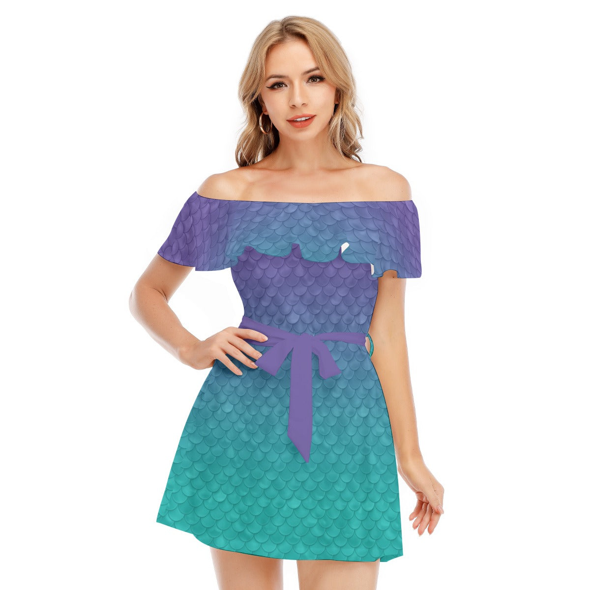 Dreamy Mermaid Scales - Women's Off-shoulder Ruffle Dress