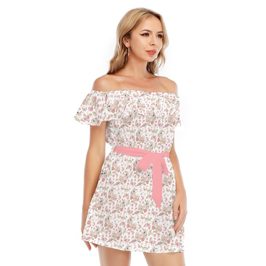 Woodland Bunny Cottagecore - Women's Off-shoulder Ruffle Dress