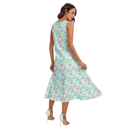 Neon Spring Floral Friendsends - Women’s Diagonal Pocket Midi Dress