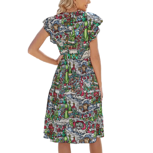 Whimsical Village Winter Wonderland - Women's Tiered Pocket Midi Dress