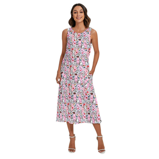 Sketched Snowman Valentine’s Day - Women’s Diagonal Pocket Midi Dress