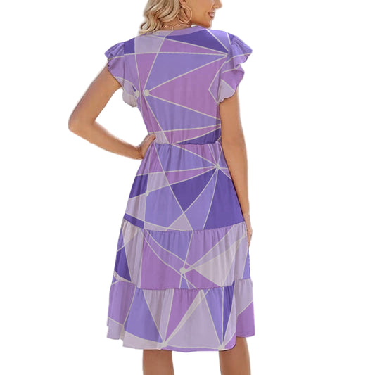 Geometric Purple Wall - Women's Tiered Pocket Midi Dress