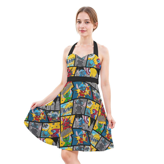 Superhero Stitch - Comic Action - Women's Halter Vintage Pocket Dress