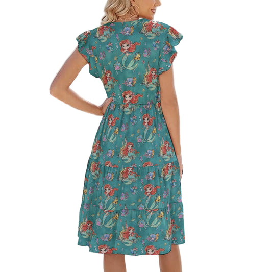 Whimsical Ocean Princess - Women's Tiered Pocket Midi Dress