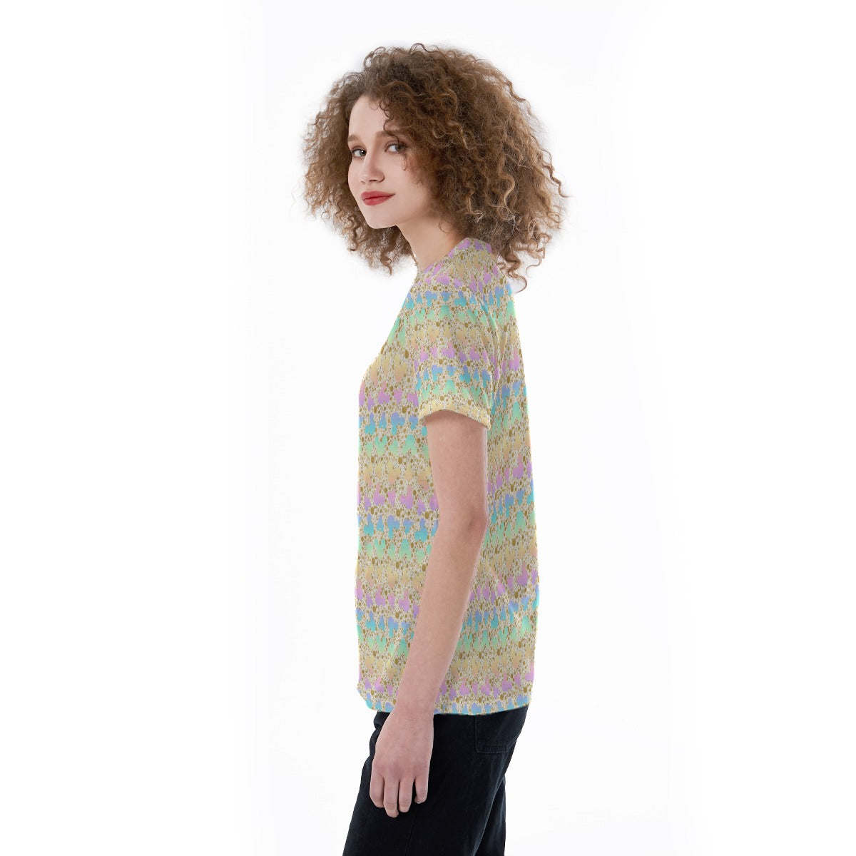 Gold Dot Rainbow Mouse Ears Castle - Women's Short Sleeve V-Neck T-Shirt