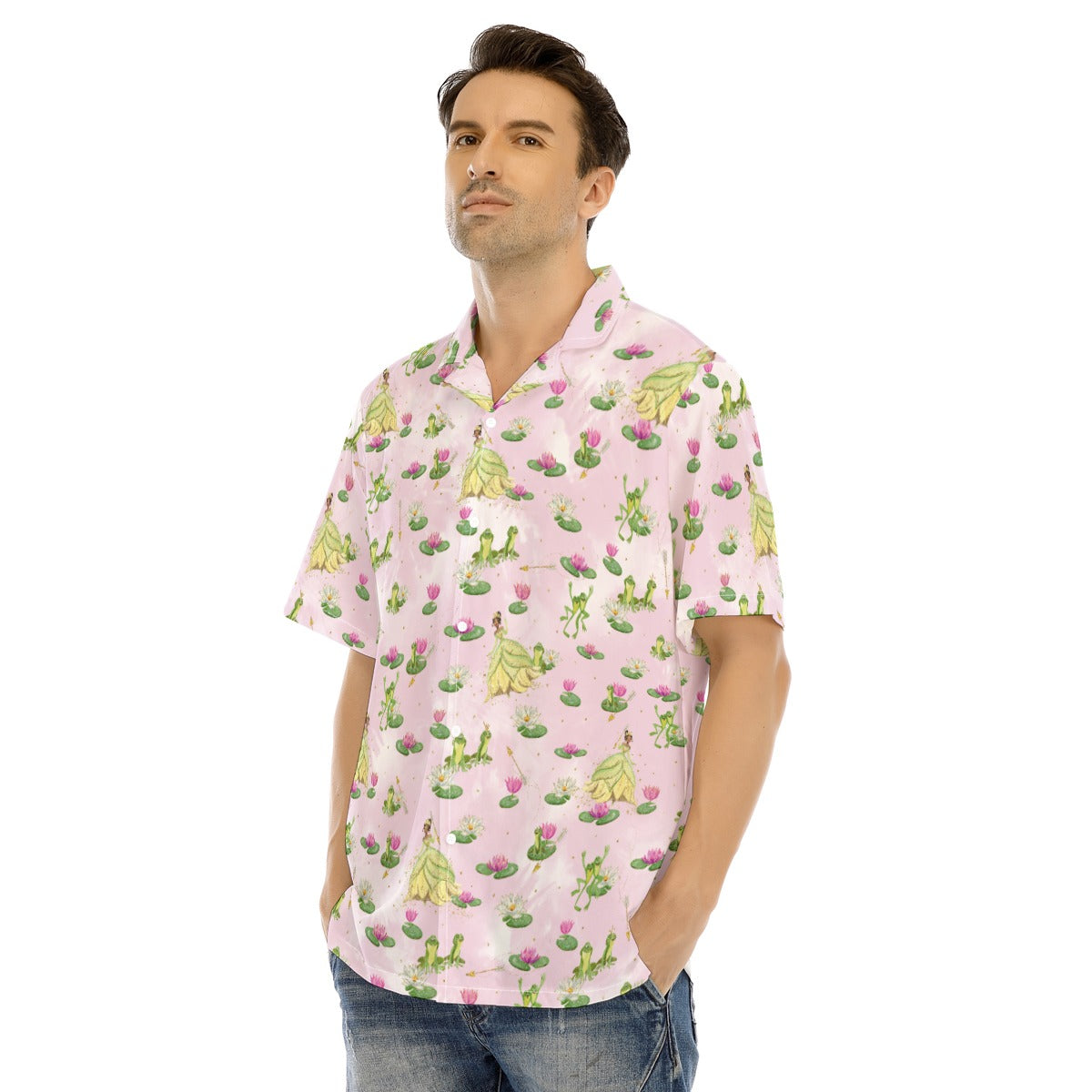 Watercolor Bayou Princess & FrogFrog - Men's Hawaiian Button Up Shirt