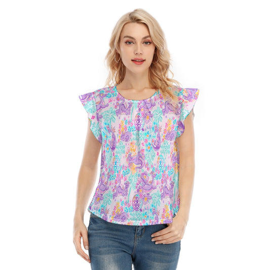 Purple Dragon Flower Power - Women’s Flutter Sleeve Top