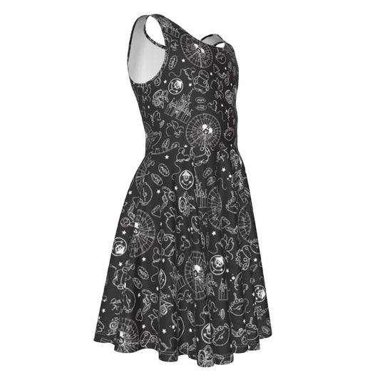Monochrome Theme Park Icons - Kid's Sleeveless Skater Dress