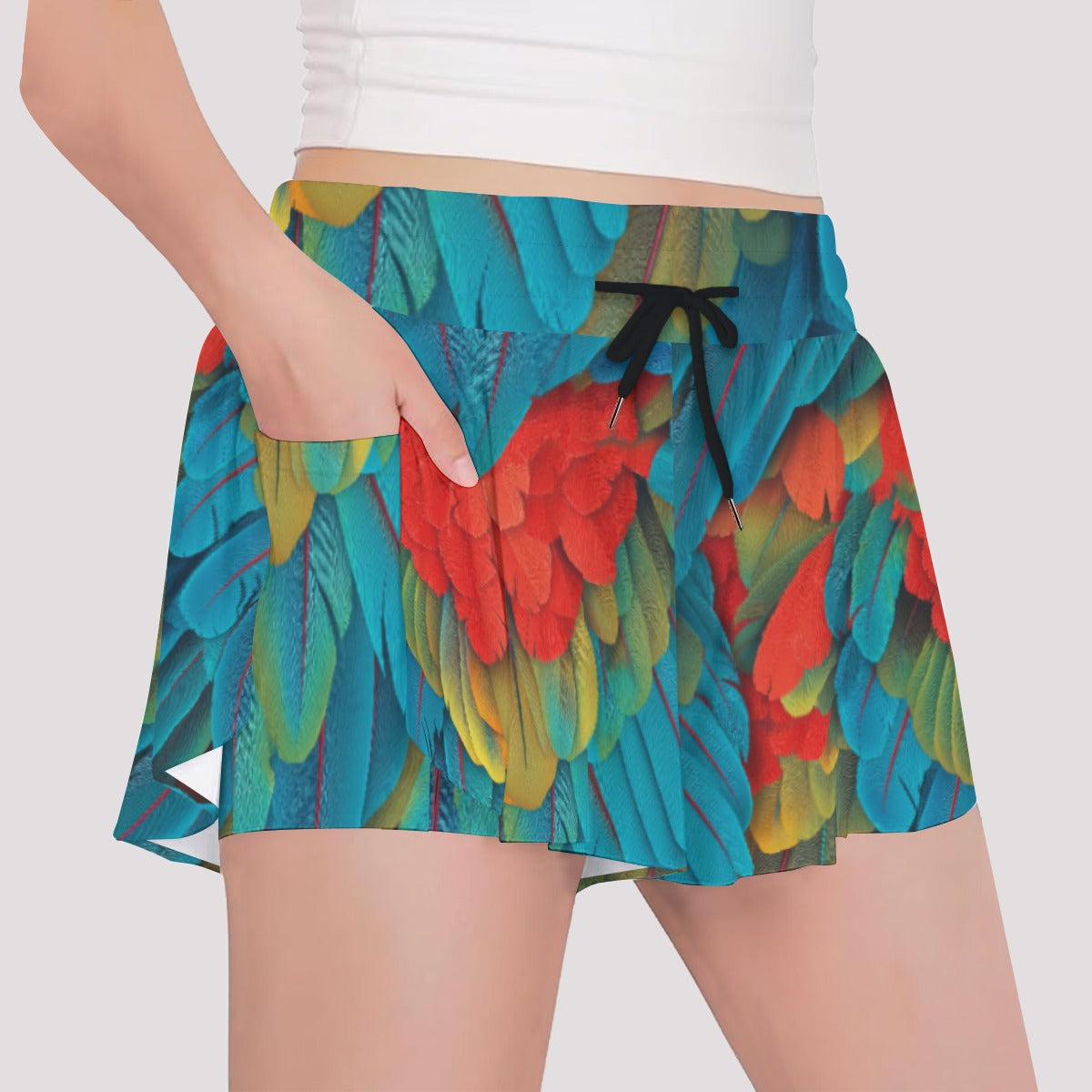 Animal Print - Macaw Parrot - Girls’ Flowy Pocket Shorts