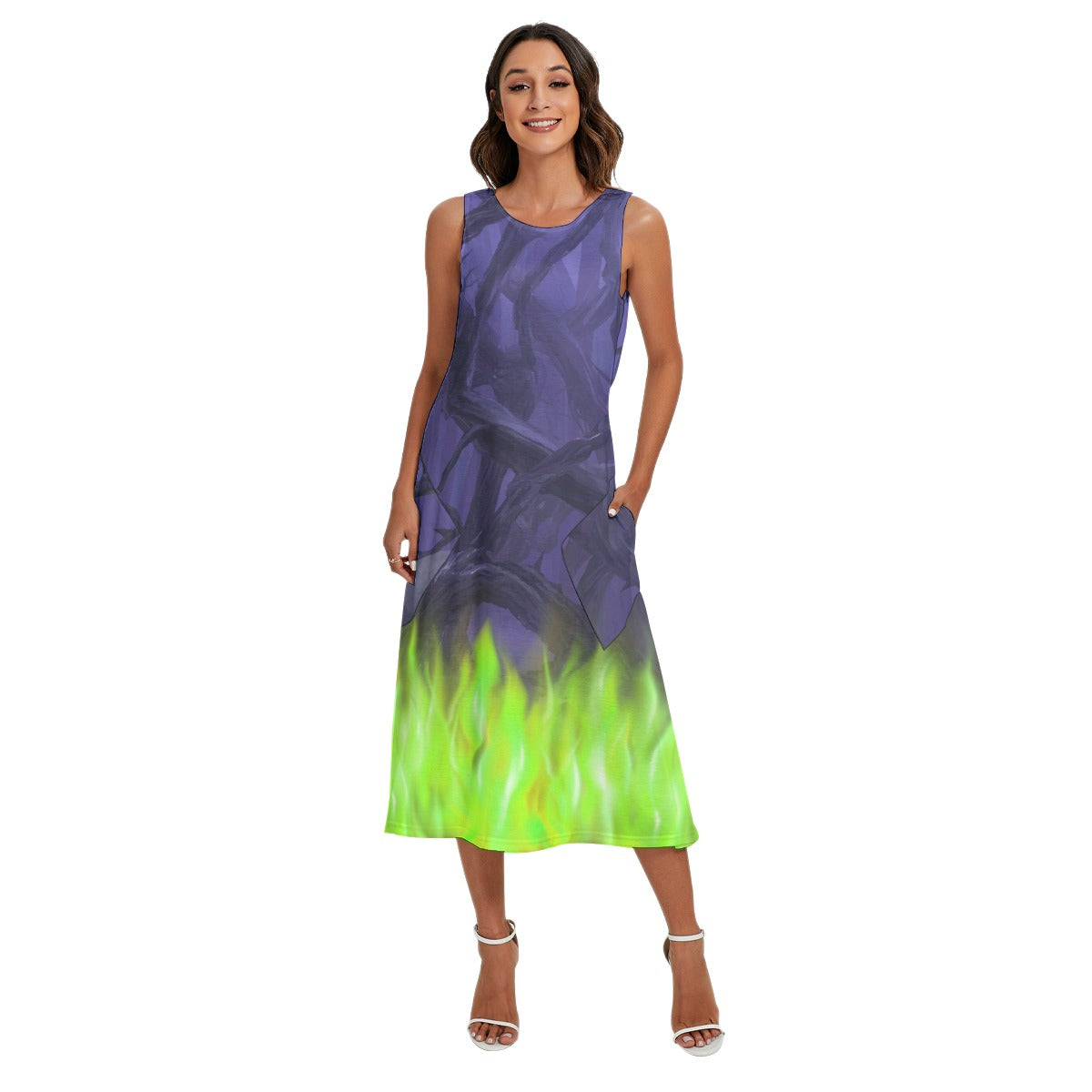 Enchanted Thorn Forest - Women’s Diagonal Pocket Midi Dress