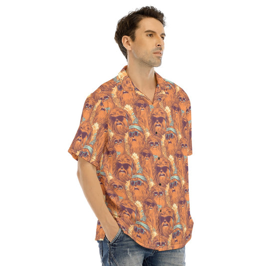 Retro Furry Friend Summer Vibes - Men's Hawaiian Button Up Shirt