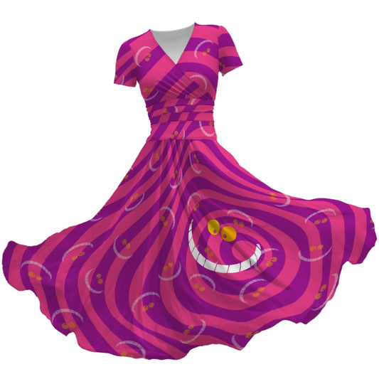 Whimsical Grinning Stripes - Women's V-Neck Ruched Midi Dress