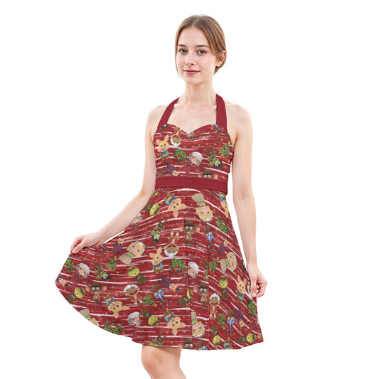 A Very Festive Puppet Christmas - Women's Halter Vintage Pocket Dress