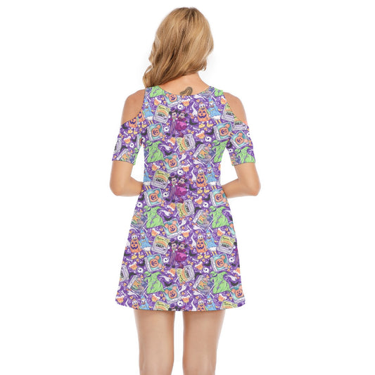 Not So Scary Halloween Party - Women's Cold Shoulder Cotton Dress