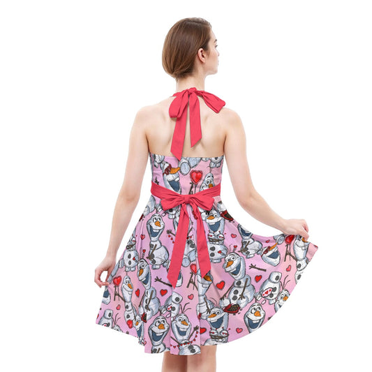 Sketched Snowman Valentine’s Day - Women's Halter Vintage Pocket Dress