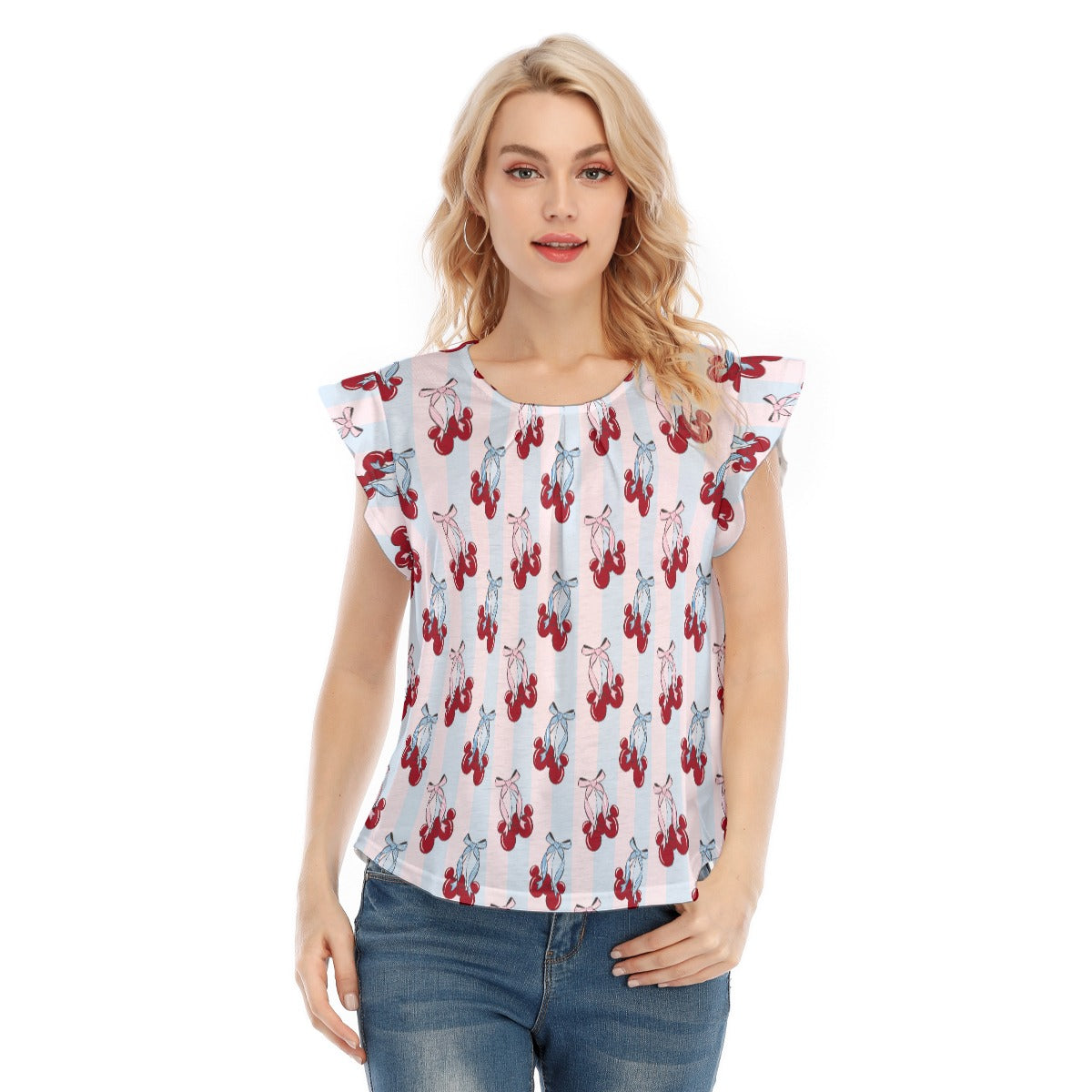 Cherry Ear Bows - Women’s Flutter Sleeve Top