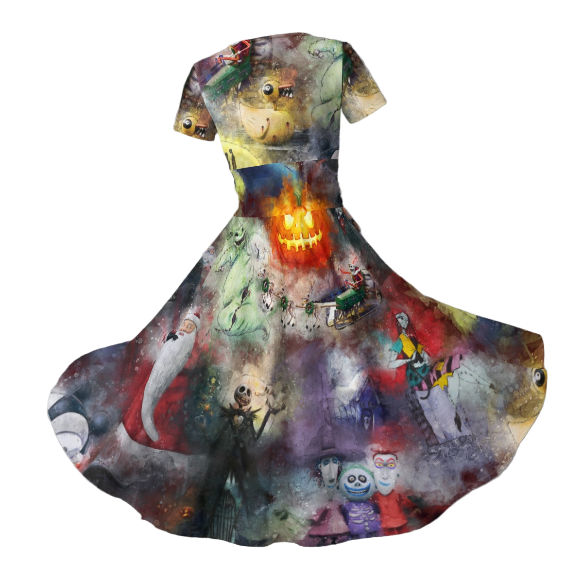 Watercolor Nightmare Town - Women's V-Neck Ruched Midi Dress
