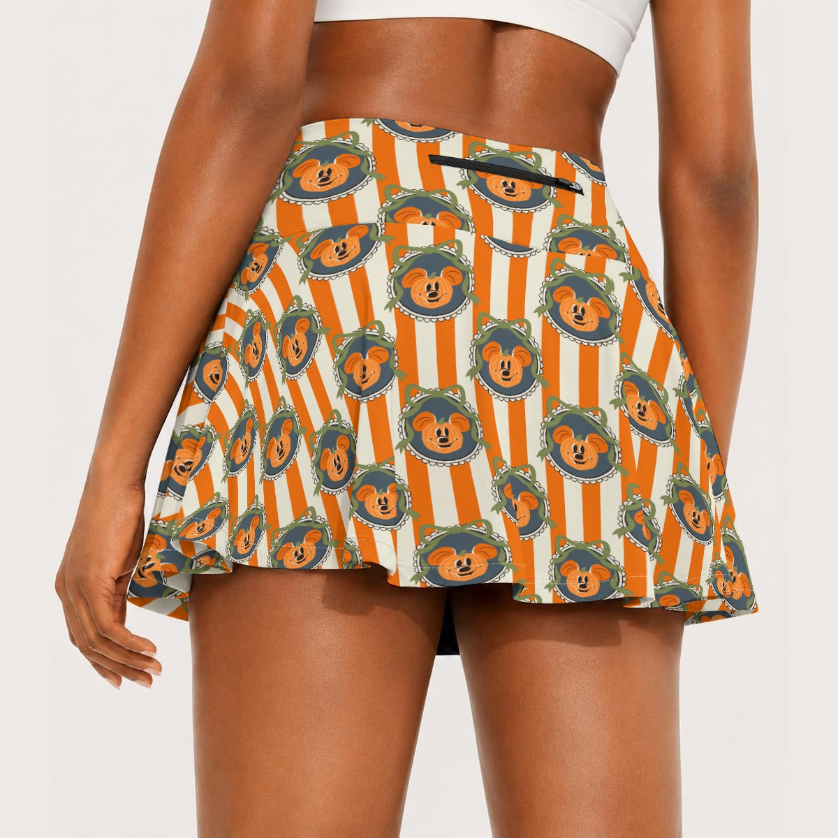 Pumpkin Cameo Stripes - Women’s Athletic Skater Skort with Pockets