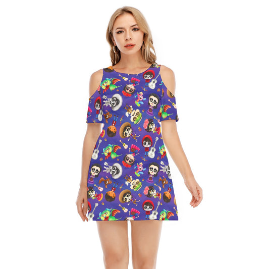 Poco Loco Día de Muertos - Women's Cold Shoulder Cotton Dress