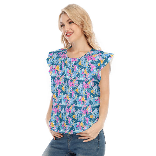 Bright Tropical Whimsy - Vintage Steamboat Captain - Women’s Flutter Sleeve Top