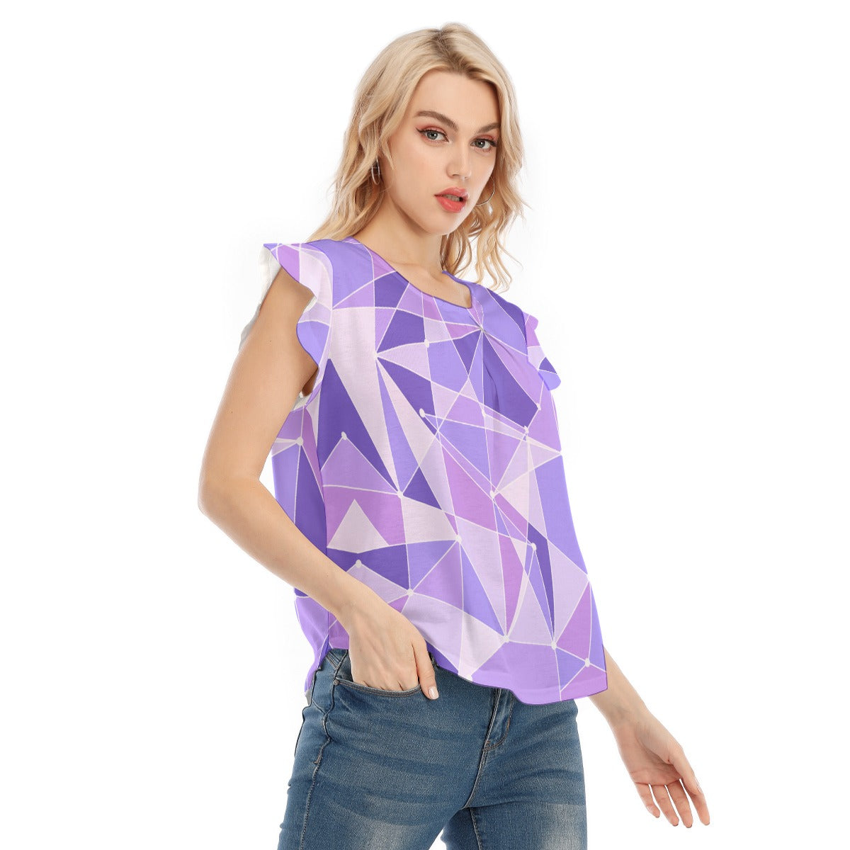 Geometric Purple Wall - Women’s Flutter Sleeve Top