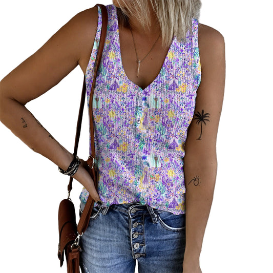 Bright Tropical Princess - Rapunzel - Women's Ribbed Button Tank Top